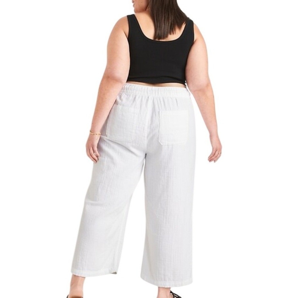 Old Navy 3X White Cotton Gauzy Wide Leg Pull On Pants Coastal Stretch Beachy - Picture 7 of 10